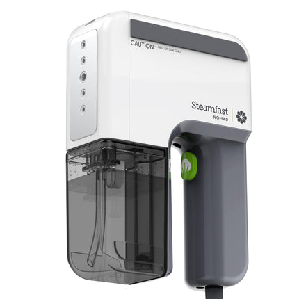 White and gray Steamfast device with a green label on a white background