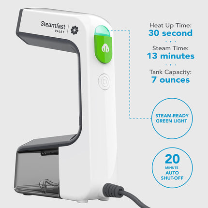 Steamfast Valet with features highlighted on a white background