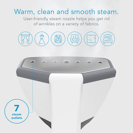 Steamer with text and icons on a white background
