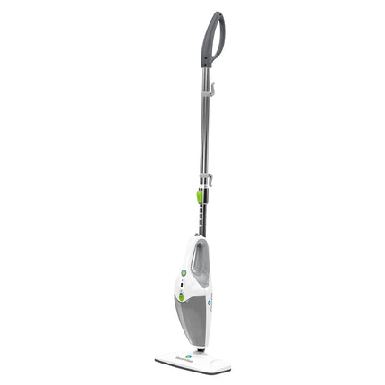 White steam cleaner with gray handle on a white background