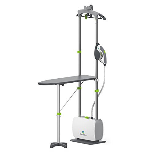  garment steamer with ironing board attachment on a white background