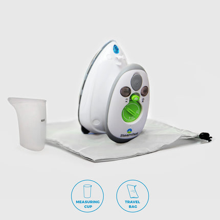 White electronic device with control panel on a white background