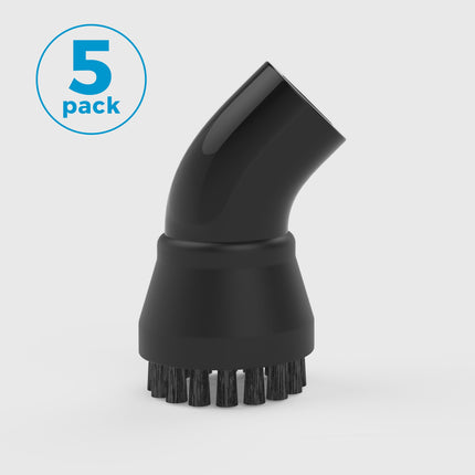 Black cleaning brush with bristles on a gray background, labeled as part of a 5-pack.