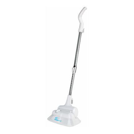 White handheld steam cleaner with extendable handle on a white background