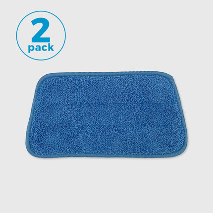 Blue Microfiber replacement pads with text that says 2 pack on a light gray background