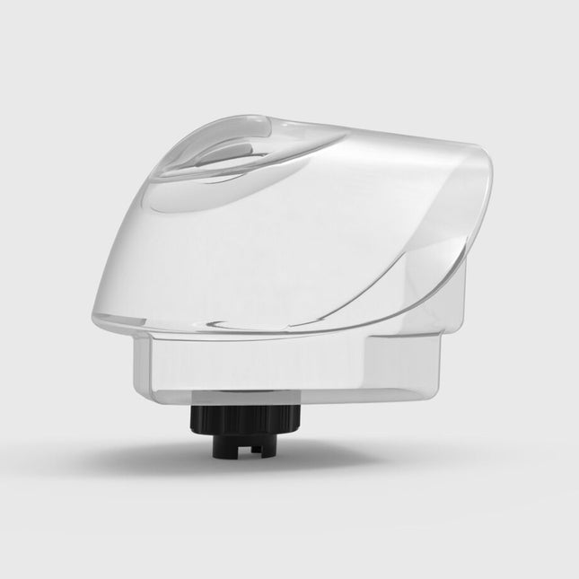 Clear plastic tank on a light gray background