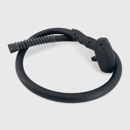 Black hose with nozzle on a white background