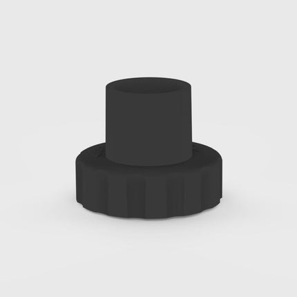 Black cylindrical object on a white background
