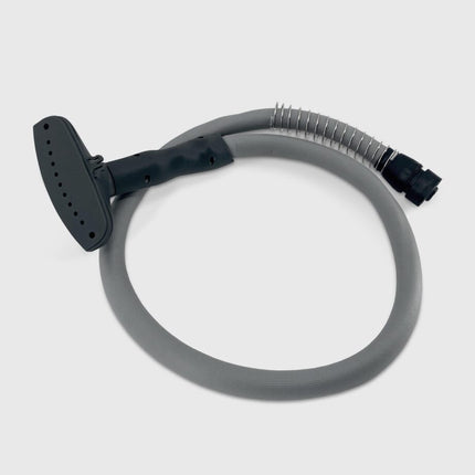 Gray hose with black nozzle on a white background