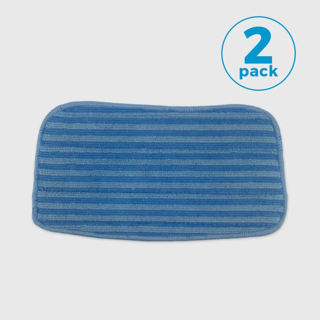 Blue striped microfiber pad with '2 pack' label on a white background