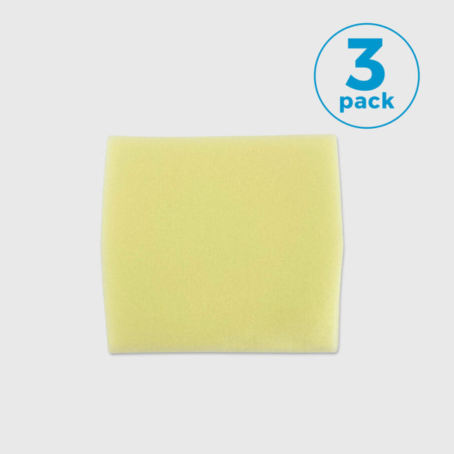 Yellow cleaning pad with '3 pack' label on a white background
