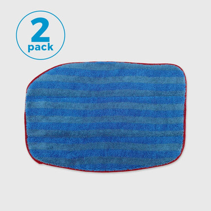Blue microfiber cleaning pad with red border on a light gray background, labeled as a 2-pack.