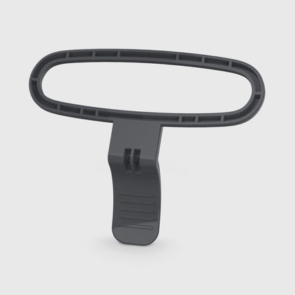 Black plastic tool with a handle on a white background