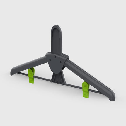 Gray hanger with green clips on a white background