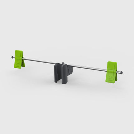 Hanger attachment with green clips on a light gray background