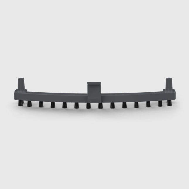 Gray steam attachment with black brushes on a light gray background