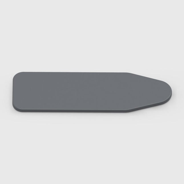 Gray ironing board cover on a light gray background