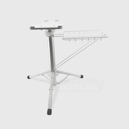 Metal steam press stand on a white background