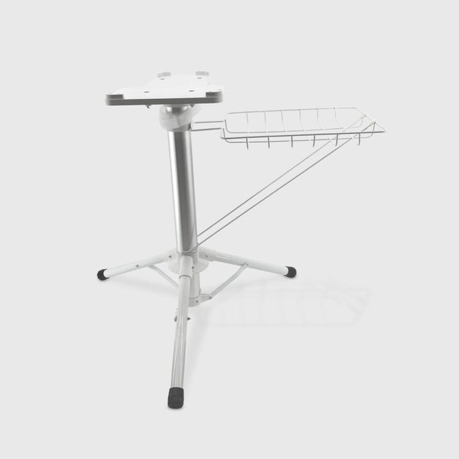 Metal steam press stand on a white background