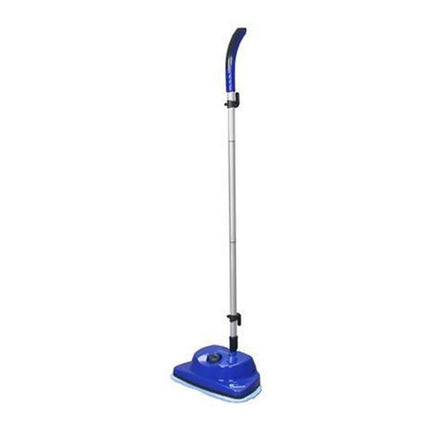 Blue floor cleaning steam mop with a long handle on a white background