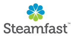 Steamfast logo with steamfast underneath in gray.