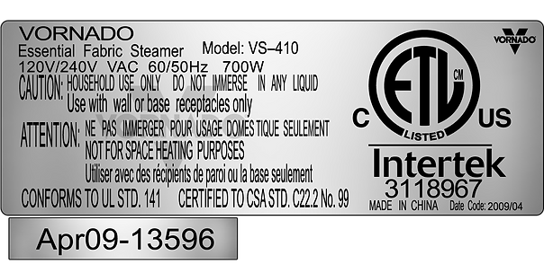 VS-410 Label Example